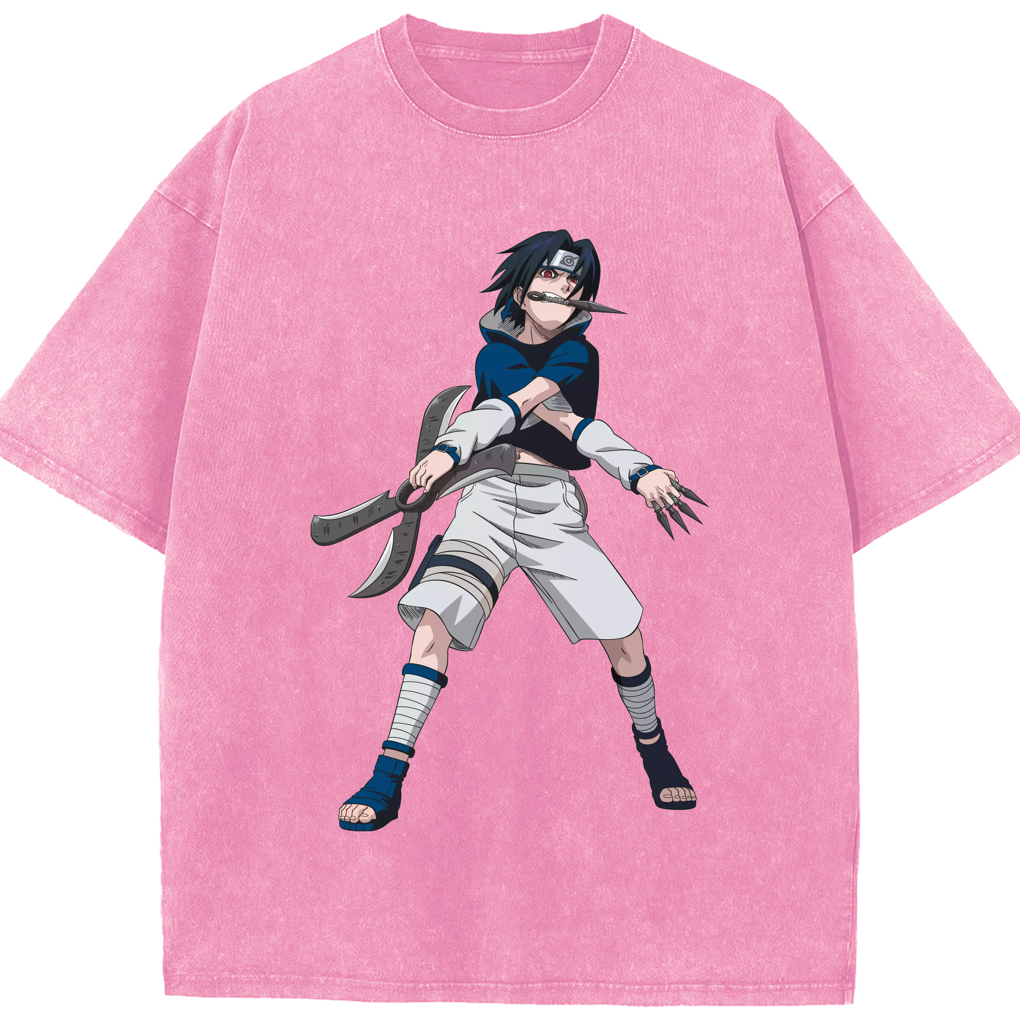 （画像用） NARUTO -ナルト- うちは サスケ Uchiha Sasuke 綿100% ヴィンテージ風 半袖Tシャツ（フロントプリント）